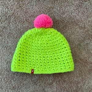 Like new women’s Neon yellow Knit Beanie with Pink Pom